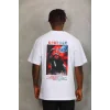 Luz&Pos Unisex Oversize Baskılı Bisiklet Yaka T-shirt - Beyaz
