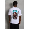 Luz&Pos Unisex Oversize Baskılı Bisiklet Yaka T-shirt - Beyaz