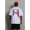 Luz&Pos Unisex Oversize Baskılı Bisiklet Yaka T-shirt - Beyaz