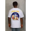Luz&Pos Unisex Oversize Baskılı Bisiklet Yaka T-shirt - Beyaz