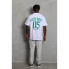 Luz&Pos Unisex Oversize Baskılı Bisiklet Yaka T-shirt - Beyaz