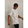 Luz&Pos Unisex Oversize Baskılı Bisiklet Yaka T-shirt - Beyaz