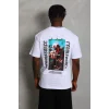 Luz&Pos Unisex Oversize Baskılı Bisiklet Yaka T-shirt - Beyaz