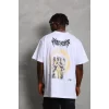 Luz&Pos Unisex Oversize Baskılı Bisiklet Yaka T-shirt - Beyaz