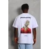 Luz&Pos Unisex Oversize Baskılı Bisiklet Yaka T-shirt - Beyaz