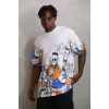 Luz&Pos Unisex Oversize Baskılı Bisiklet Yaka T-shirt - Beyaz