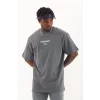 Luz&Pos Unisex Oversize Baskılı Bisiklet Yaka T-shirt - Füme