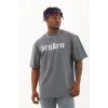 Luz&Pos Unisex Oversize Baskılı Bisiklet Yaka T-shirt - Füme