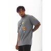 Luz&Pos Unisex Oversize Baskılı Bisiklet Yaka T-shirt - Füme
