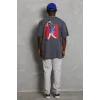 Luz&Pos Unisex Oversize Baskılı Bisiklet Yaka T-shirt - Füme