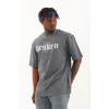 Luz&Pos Unisex Oversize Baskılı Bisiklet Yaka T-shirt - Füme