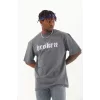 Luz&Pos Unisex Oversize Baskılı Bisiklet Yaka T-shirt - Füme
