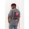 Luz&Pos Unisex Oversize Baskılı Bisiklet Yaka T-shirt - Füme