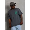 Luz&Pos Unisex Oversize Baskılı Bisiklet Yaka T-shirt - Füme