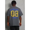 Luz&Pos Unisex Oversize Baskılı Bisiklet Yaka T-shirt - Füme