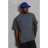 Luz&Pos Unisex Oversize Baskılı Bisiklet Yaka T-shirt - Füme