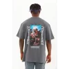 Luz&Pos Unisex Oversize Baskılı Bisiklet Yaka T-shirt - Füme