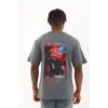Luz&Pos Unisex Oversize Baskılı Bisiklet Yaka T-shirt - Füme