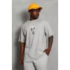 Luz&Pos Unisex Oversize Baskılı Bisiklet Yaka T-shirt - Gri