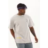Luz&Pos Unisex Oversize Baskılı Bisiklet Yaka T-shirt - Gri