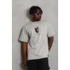 Luz&Pos Unisex Oversize Baskılı Bisiklet Yaka T-shirt - Gri