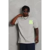 Luz&Pos Unisex Oversize Baskılı Bisiklet Yaka T-shirt - Gri