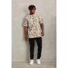 Luz&Pos Unisex Oversize Baskılı Bisiklet Yaka T-shirt - Gri