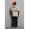 Luz&Pos Unisex Oversize Baskılı Bisiklet Yaka T-shirt - Gri