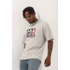 Luz&Pos Unisex Oversize Baskılı Bisiklet Yaka T-shirt - Gri