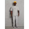 Luz&Pos Unisex Oversize Baskılı Bisiklet Yaka T-shirt - Gri