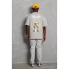 Luz&Pos Unisex Oversize Baskılı Bisiklet Yaka T-shirt - Gri