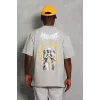 Luz&Pos Unisex Oversize Baskılı Bisiklet Yaka T-shirt - Gri