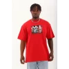 Luz&Pos Unisex Oversize Baskılı Bisiklet Yaka T-shirt - Kırmızı