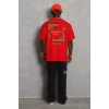 Luz&Pos Unisex Oversize Baskılı Bisiklet Yaka T-shirt - Kırmızı