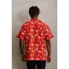 Luz&Pos Unisex Oversize Baskılı Bisiklet Yaka T-shirt - Kırmızı