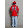 Luz&Pos Unisex Oversize Baskılı Bisiklet Yaka T-shirt - Kırmızı