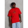 Luz&Pos Unisex Oversize Baskılı Bisiklet Yaka T-shirt - Kırmızı