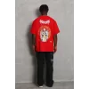 Luz&Pos Unisex Oversize Baskılı Bisiklet Yaka T-shirt - Kırmızı