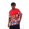 Luz&Pos Unisex Oversize Baskılı Bisiklet Yaka T-shirt - Kırmızı