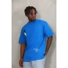 Luz&Pos Unisex Oversize Baskılı Bisiklet Yaka T-shirt - Mavi