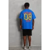 Luz&Pos Unisex Oversize Baskılı Bisiklet Yaka T-shirt - Mavi