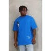 Luz&Pos Unisex Oversize Baskılı Bisiklet Yaka T-shirt - Mavi