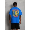 Luz&Pos Unisex Oversize Baskılı Bisiklet Yaka T-shirt - Mavi