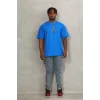 Luz&Pos Unisex Oversize Baskılı Bisiklet Yaka T-shirt - Mavi