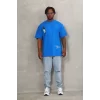 Luz&Pos Unisex Oversize Baskılı Bisiklet Yaka T-shirt - Mavi