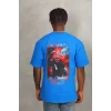 Luz&Pos Unisex Oversize Baskılı Bisiklet Yaka T-shirt - Mavi