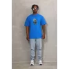 Luz&Pos Unisex Oversize Baskılı Bisiklet Yaka T-shirt - Mavi