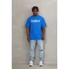 Luz&Pos Unisex Oversize Baskılı Bisiklet Yaka T-shirt - Mavi