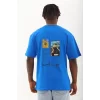 Luz&Pos Unisex Oversize Baskılı Bisiklet Yaka T-shirt - Mavi