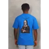 Luz&Pos Unisex Oversize Baskılı Bisiklet Yaka T-shirt - Mavi